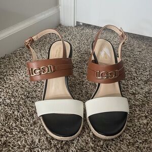 Liz Claiborne Brown Black & White Espadrille Wedge Sandals